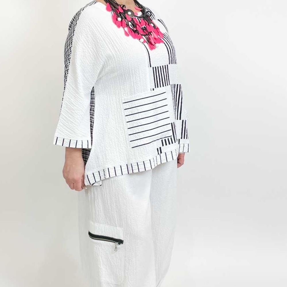 Ali Miles Moonlight Mixed Pattern Checked Top - image 1